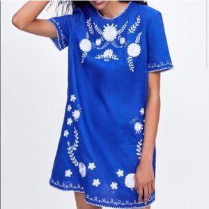 Zara Embroidered Linen Shift Dress